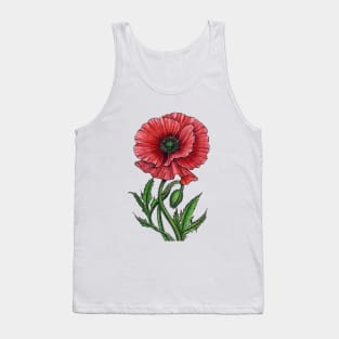 Red poppy, watercolor and ink Tank Top